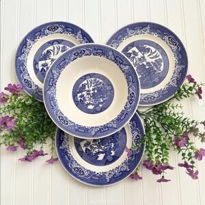 Vintage Blue Willow Pattern Dinnerware Willow Ware Royal China Bowl Plate Set x4